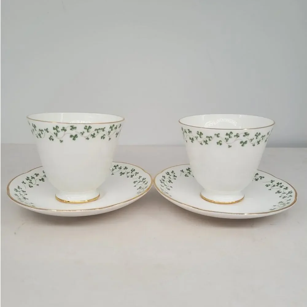 Royal Tara Shamrock Teacup and‎ Saucer Fine Bone China Irish Teatime 1-2 cottage